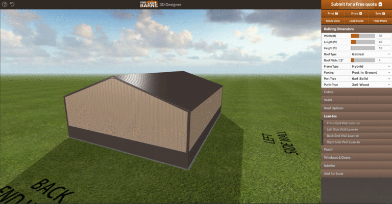 A screen shot of a 3D model of a metal building with steel trusses.